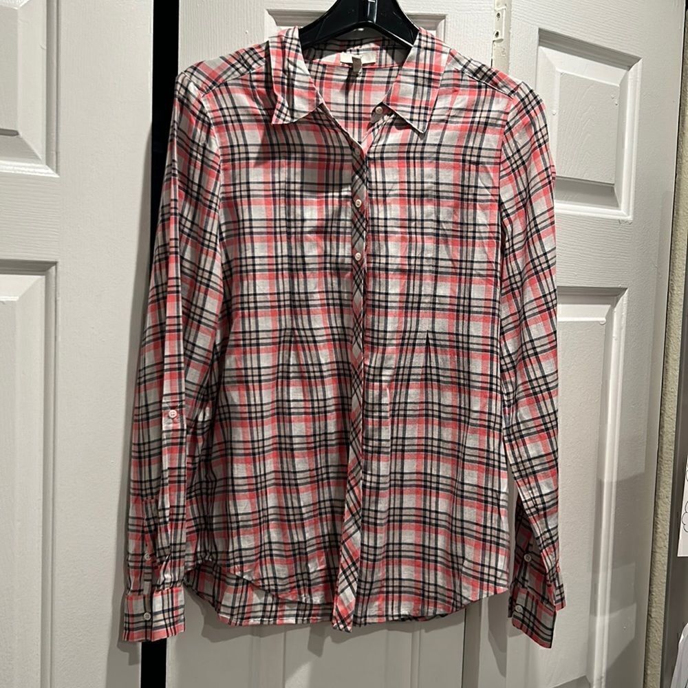 Joie Plaid Button Down Top, Size Medium